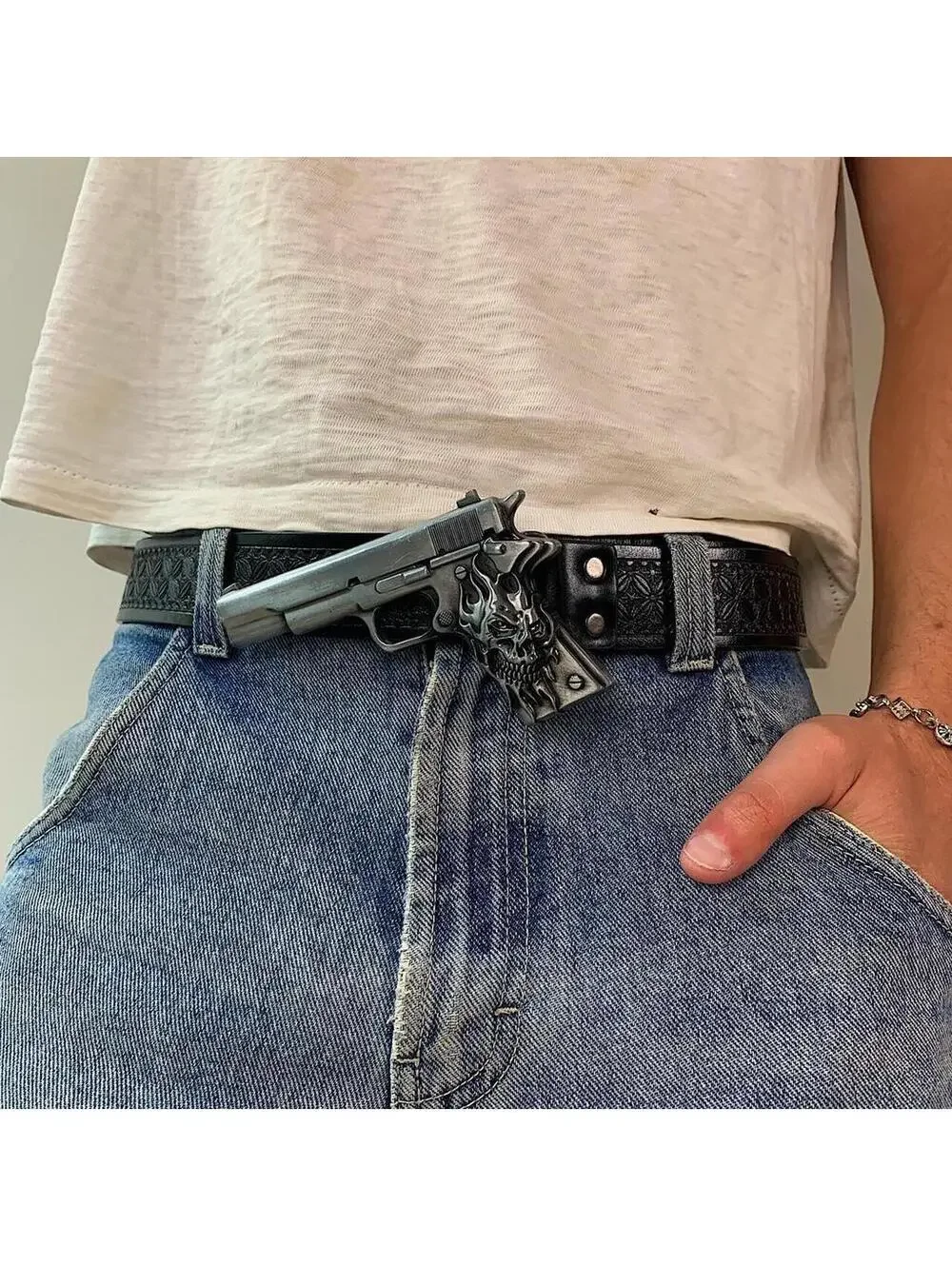 Grunge Punk Gun Skeleton Y2K 2000s style belt. 47 inches length